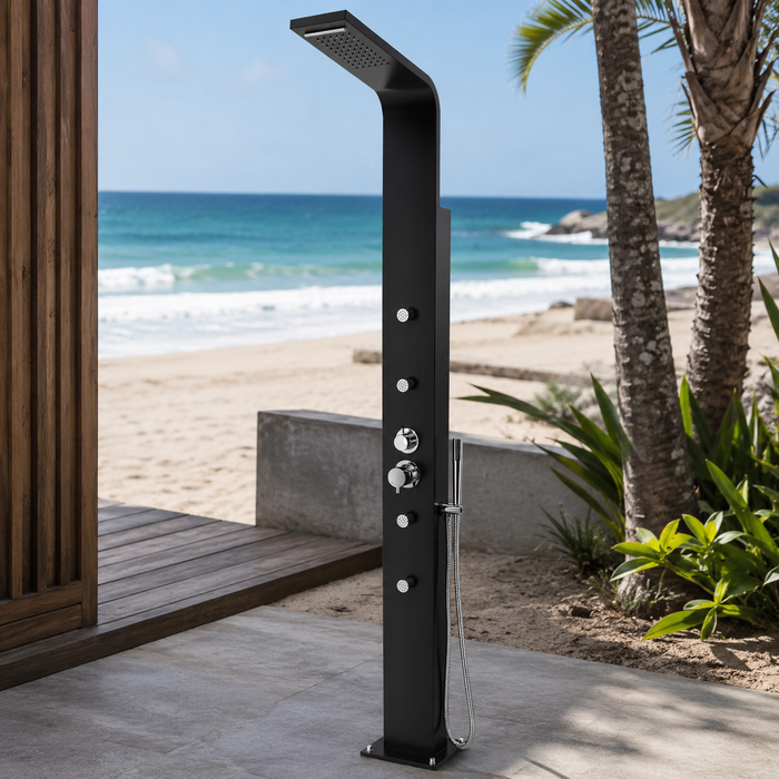 NW Showers Brighton Black 316L Stainless Steel Marine Grade Pool Beach Rinse-Off Shower - The Fountain Direct