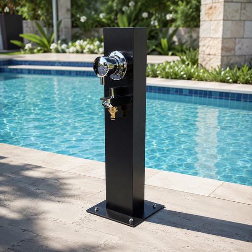 NW Showers Black Outdoor Foot Wash Station with a Garden Hose Connection & Hot & Cold Mixer - The Fountain Direct
