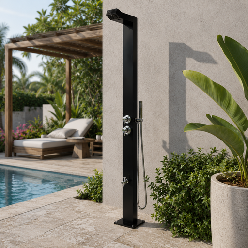 NW Showers Bondi Black ADA 316L Marine Grade Stainless Steel Outdoor Pool ShowerTower Panel - The Fountain Direct