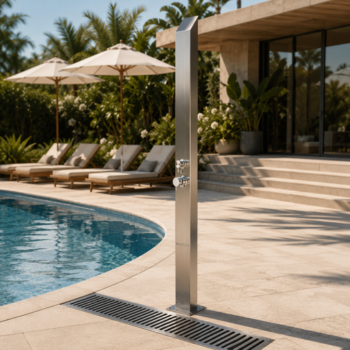 NW Showers Toorak Silver 316L Marine Grade Stainless Steel Outdoor Pool Shower Tower - The Fountain Direct