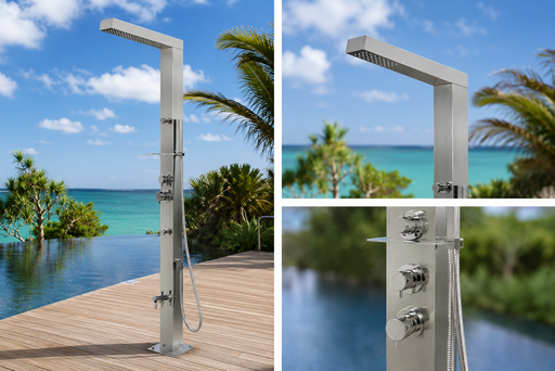 NW Showers Reno Silver ADA 316L Marine Grade Stainless Steel Outdoor Pool Shower Rinse-Off Shower - The Fountain Direct