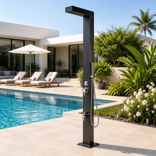 NW Showers Windsor Black ADA 316L Stainless Steel Pool Shower – Premium Outdoor Comfort - The Fountain Direct
