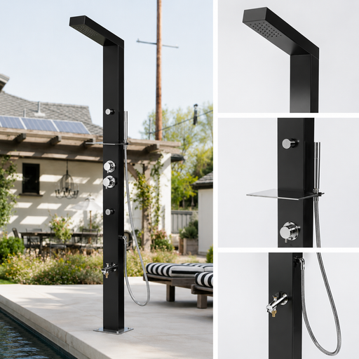 NW Showers Reno Black ADA 316L Marine Grade Stainless Steel Outdoor Pool Shower Rinse Of Shower - The Fountain Direct