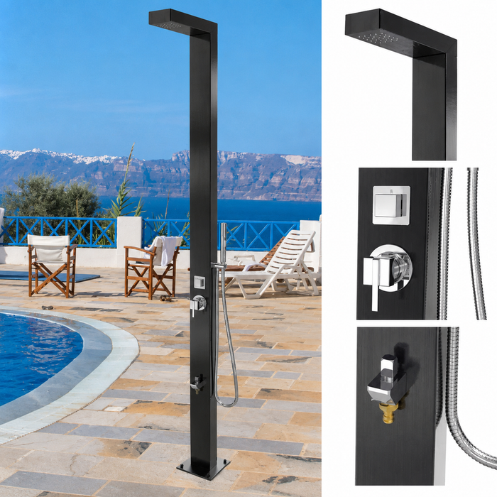 NW Showers Windsor Black ADA 316L Stainless Steel Pool Shower – Premium Outdoor Comfort - The Fountain Direct