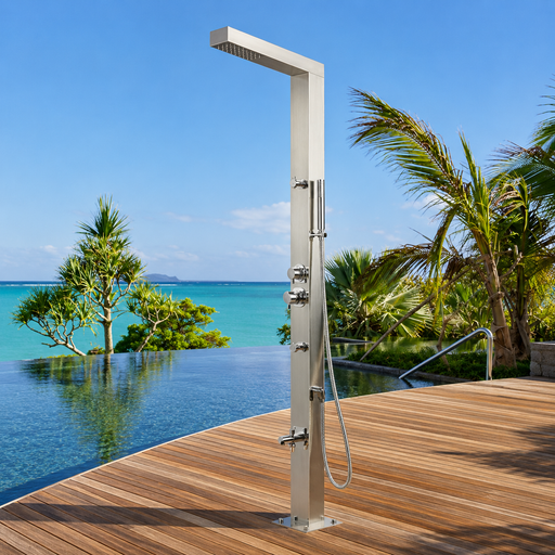 NW Showers Reno Silver ADA 316L Marine Grade Stainless Steel Outdoor Pool Shower Rinse-Off Shower - The Fountain Direct