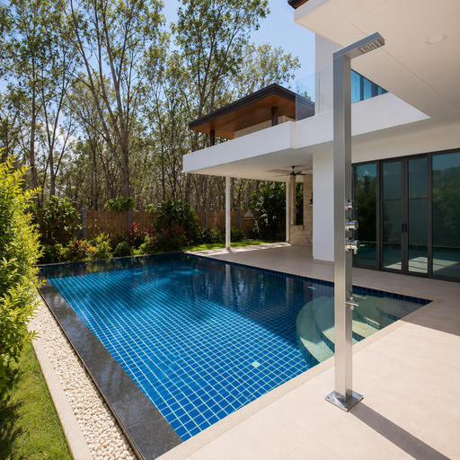 NW Showers Bondi Silver 316L Marine Grade Stainless Steel Rainfall Shower Tower with Foot Wash - The Fountain Direct