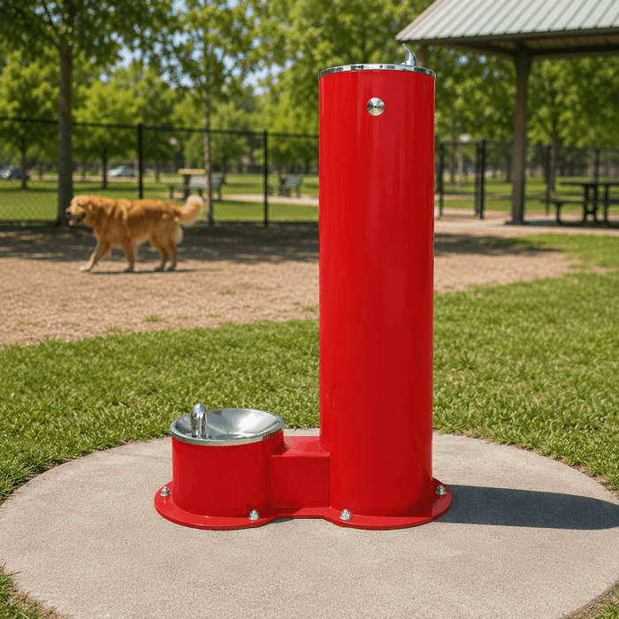 Willoughby WODF-2-PET Two-Station Exterior Water Drinking Fountain For Parks – Vandal-Resistant, Pet-Friendly - The Fountain Direct