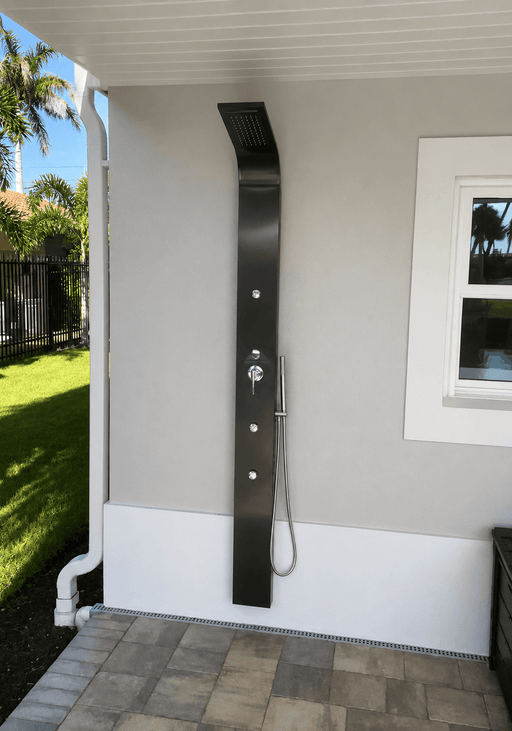 No Worries Showers Brighton Black 316L Stainless Steel Marine Grade Pool Beach Rinse-Off Shower - The Fountain Direct
