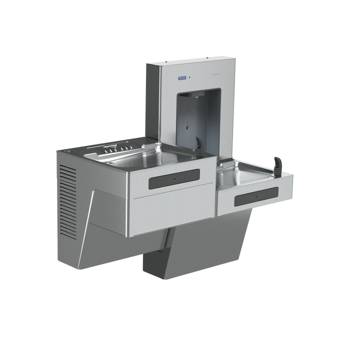 Sloan DRS120 bi-level bottle filler with cane apron, stainless steel