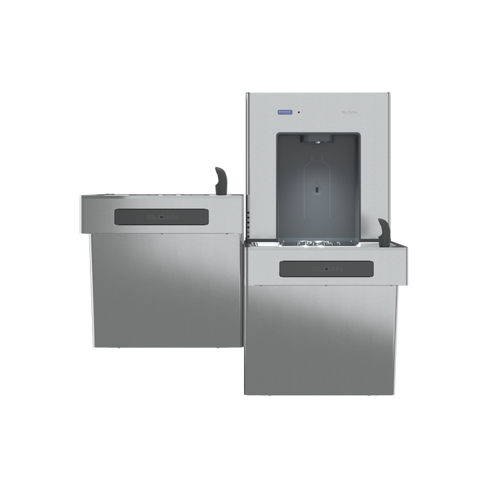 Sloan DRS120 bi-level bottle filler front view, stainless steel