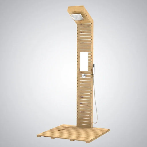Fontana Trani Rainfall Floor Mounted Wood Outdoor Shower Panel - The Fountain Direct 