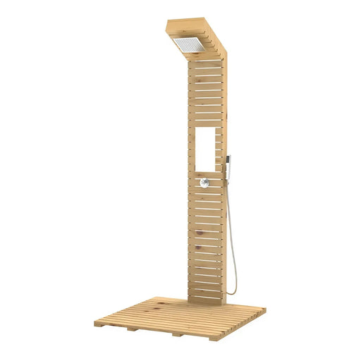 Fontana Trani Rainfall Floor Mounted Wood Outdoor Shower Panel - The Fountain Direct 