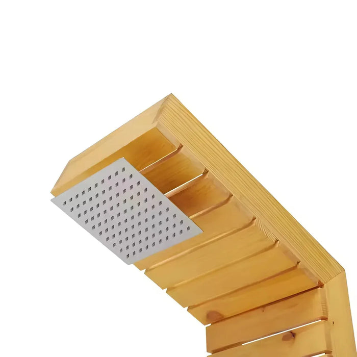 Fontana Trani Rainfall Floor Mounted Wood Outdoor Shower Panel - The Fountain Direct 