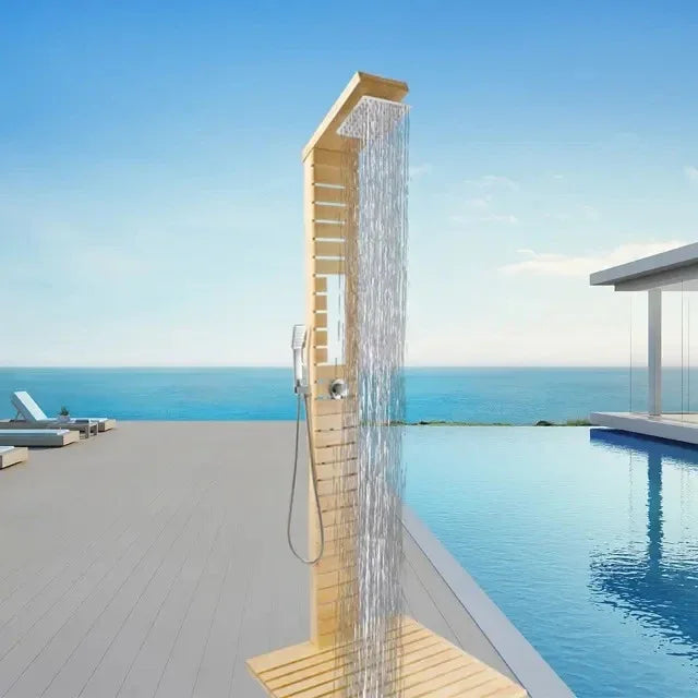 Fontana Ronda Brown Freestanding Wooden Outdoor Shower Panel - The Fountain Direct 