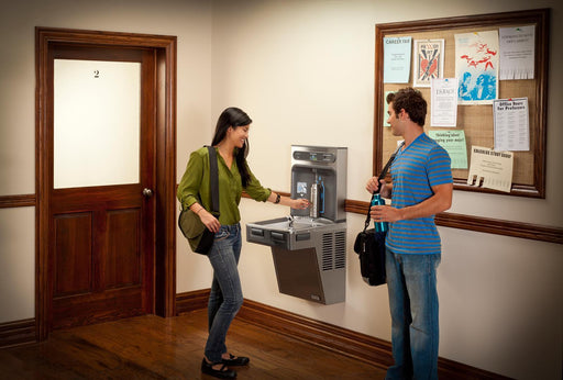 Halsey Taylor HTHB-HAC8BLSS-NF HydroBoost Bottle Filling Station & Bi- installed in a college hallway