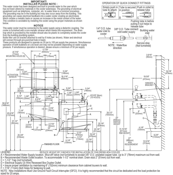 Halsey Taylor HTHB-HACG8BLPV-NF rough-in dimensions