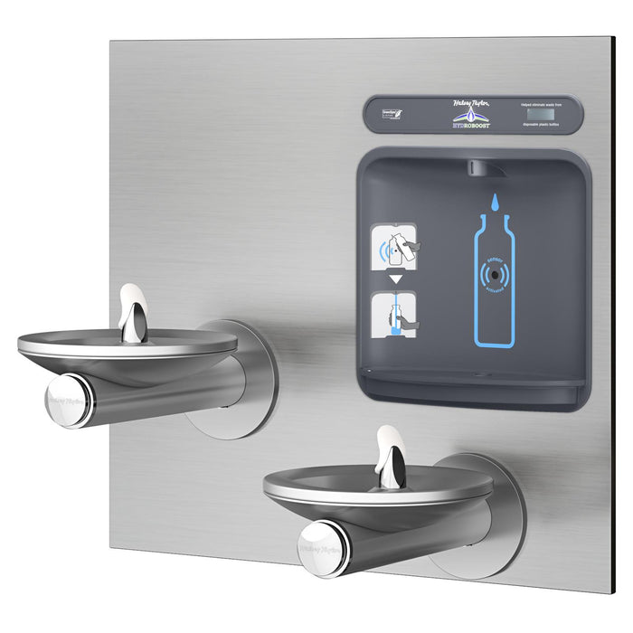Halsey Taylor HTHBWF-OVLSEBP-I HydroBoost Bottle Filling Station & Bi-Level Inte lifestyle render, installed view