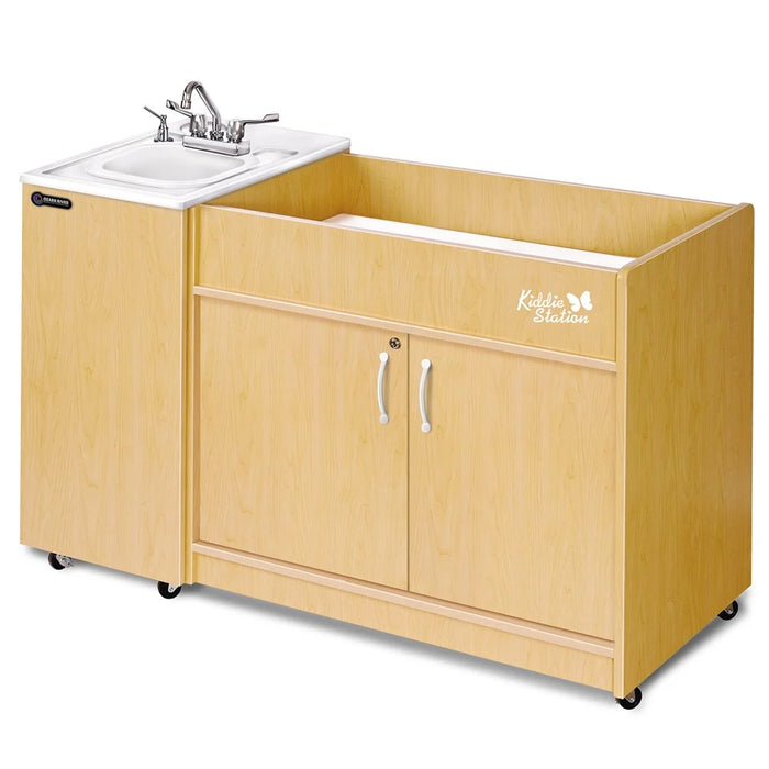 Ozark River Kiddie Station Portable Hot Water Handwashing Sink with Changing Deck – Maple Finish, NSF Certified, Self-Contained & ADA Compliant