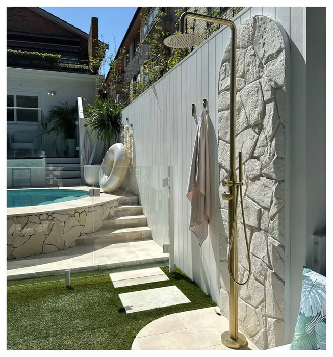 Lamez Gold 316L Marine Grade Stainless Steel Outdoor Pool Shower with Hand Shower – Brushed Gold Finish