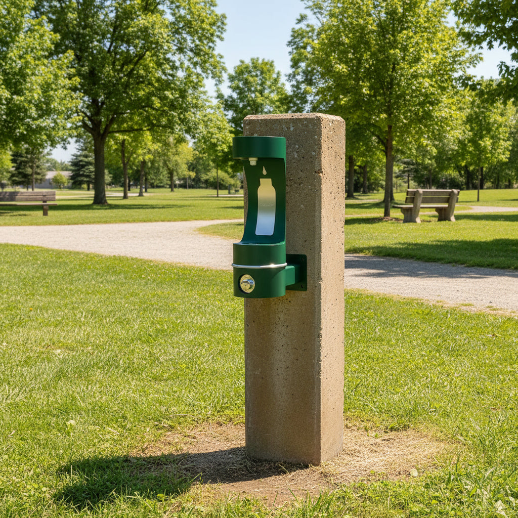 Elkay LK4405BFEVG Outdoor Wall-Mounted Bottle Filler – Single Arm Design - The Fountain Direct 