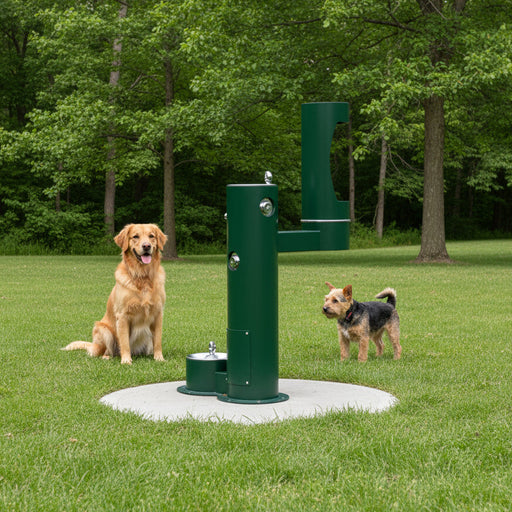 Elkay LK4420BF1LDBFRKEVG ezH2O® Bi-Level Pedestal Bottle Filling Station with Pet Fountain - The Fountain Direct 