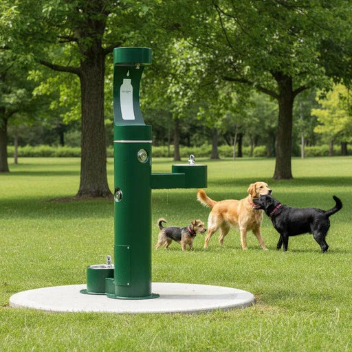 Elkay LK4420BF1UDBFRKEVG ezH2O® Bi-Level Pedestal Bottle Filling Station with Pet Fountain - Freeze-Resistant - The Fountain Direct