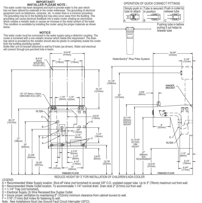 Halsey Taylor HTHBHVR8 rough-in dimensions
