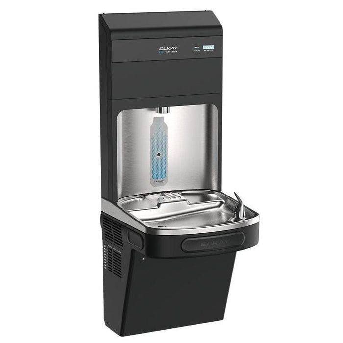 Elkay LZS8WSBPRO-FSR5 Pro Filtration™ Bottle Filling Station & ADA Cooler – Refrigerated, Filtered, Black Stainless, Sediment Prefilter - The Fountain Direct