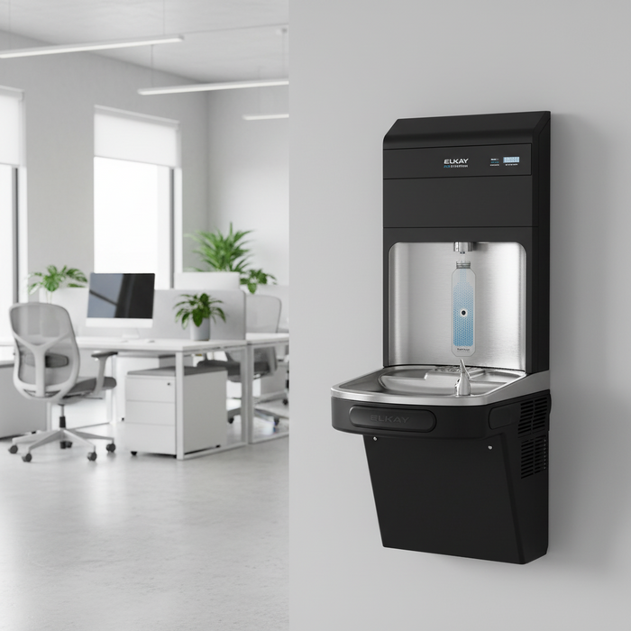 Elkay LZS8WSBPRO-FSR5 Pro Filtration™ Bottle Filling Station & ADA Cooler – Refrigerated, Filtered, Black Stainless, Sediment Prefilter