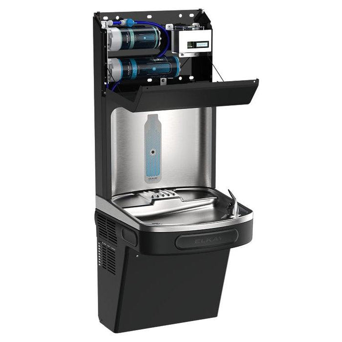 Elkay LZS8WSBPRO-FSR5 Pro Filtration™ Bottle Filling Station & ADA Cooler – Refrigerated, Filtered, Black Stainless, Sediment Prefilter - The Fountain Direct