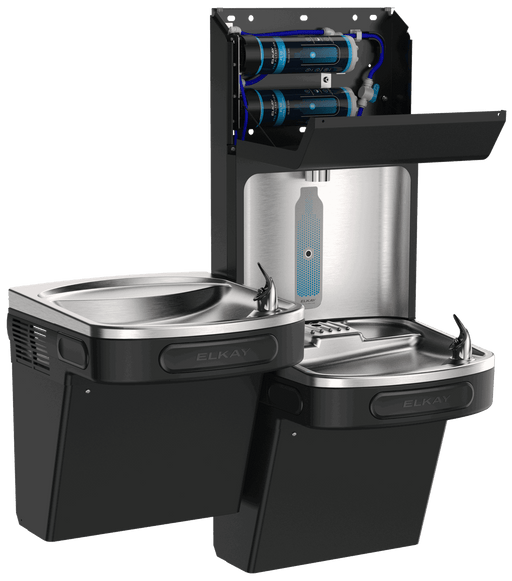 Elkay LZSTL8WSBPRO Pro Filtration™ Bottle Filling Station & Bi-Level ADA Cooler – Refrigerated, Black Stainless - The Fountain Direct