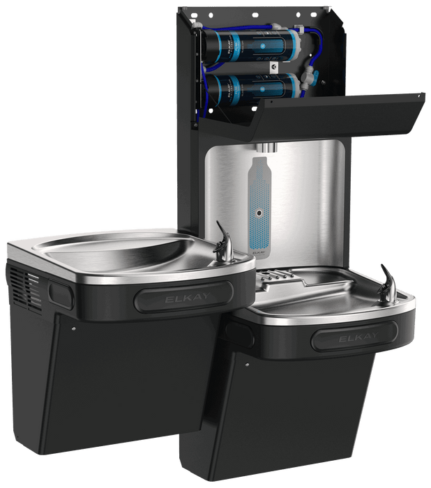 Elkay LZSTL8WSBPRO Pro Filtration™ Bottle Filling Station & Bi-Level ADA Cooler – Refrigerated, Black Stainless - The Fountain Direct