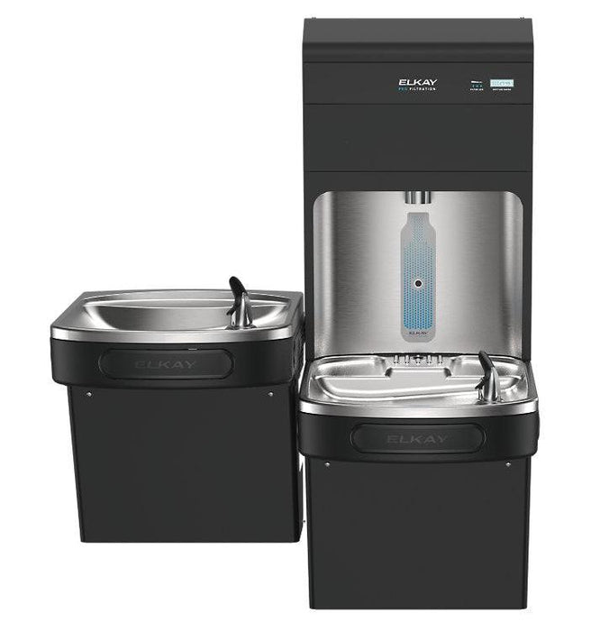 Elkay LZSTL8WSBPRO-FLP4 Pro Filtration™ Bottle Filling Station & Bi-Level ADA Cooler – Refrigerated, Black Stainless, Total PFAS + Lead Filter - The Fountain Direct