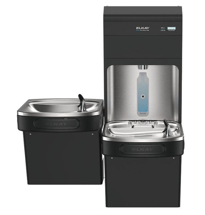 Elkay LZSTL8WSBPRO-FLP4 Pro Filtration™ Bottle Filling Station & Bi-Level ADA Cooler – Refrigerated, Black Stainless, Total PFAS + Lead Filter