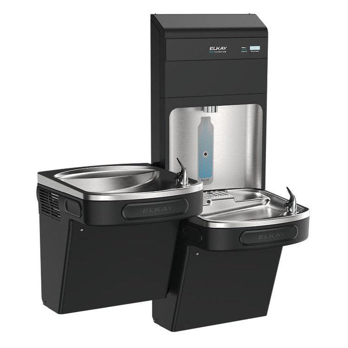 Elkay LZSTL8WSBPRO-FLP4 Pro Filtration™ Bottle Filling Station & Bi-Level ADA Cooler – Refrigerated, Black Stainless, Total PFAS + Lead Filter - The Fountain Direct