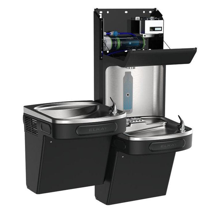 Elkay LZSTL8WSBPRO-FLP4 Pro Filtration™ Bottle Filling Station & Bi-Level ADA Cooler – Refrigerated, Black Stainless, Total PFAS + Lead Filter - The Fountain Direct