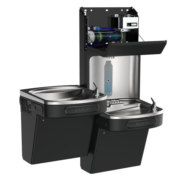 Elkay LZSTL8WSBPRO-FLP4 Pro Filtration™ Bottle Filling Station & Bi-Level ADA Cooler – Refrigerated, Black Stainless, Total PFAS + Lead Filter