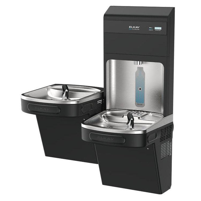 Elkay LZSTL8WSBPRO-FLP4 Pro Filtration™ Bottle Filling Station & Bi-Level ADA Cooler – Refrigerated, Black Stainless, Total PFAS + Lead Filter - The Fountain Direct