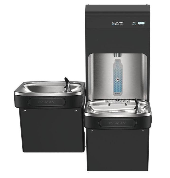 Elkay LZSTL8WSBPRO-FSR5 Pro Filtration™ Bottle Filling Station & Bi-Level ADA Cooler – Refrigerated, Black Stainless, Sediment Prefilter - The Fountain Direct