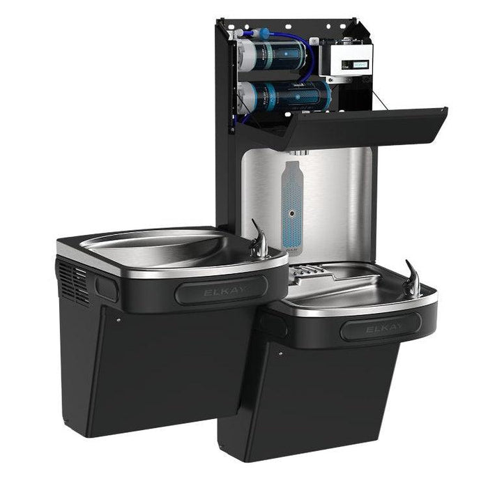 Elkay LZSTL8WSBPRO-FSR5 Pro Filtration™ Bottle Filling Station & Bi-Level ADA Cooler – Refrigerated, Black Stainless, Sediment Prefilter - The Fountain Direct