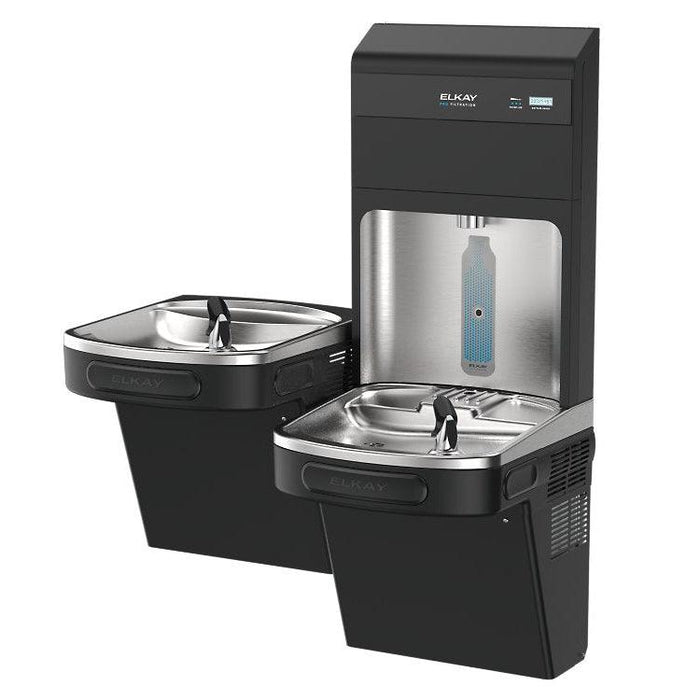 Elkay LZSTL8WSBPRO-FSR5 Pro Filtration™ Bottle Filling Station & Bi-Level ADA Cooler – Refrigerated, Black Stainless, Sediment Prefilter - The Fountain Direct