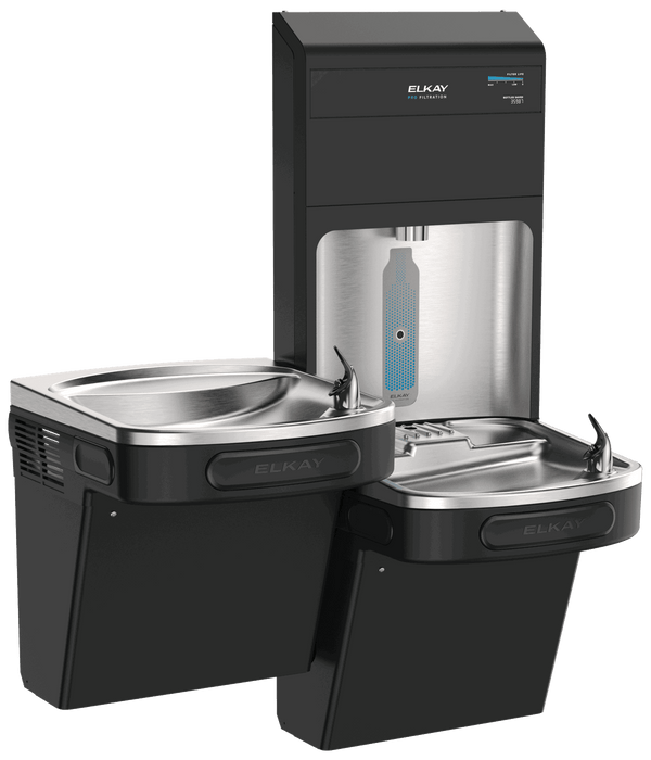 Elkay LZSTL8WSBPRO Pro Filtration™ Bottle Filling Station & Bi-Level ADA Cooler – Refrigerated, Black Stainless - The Fountain Direct