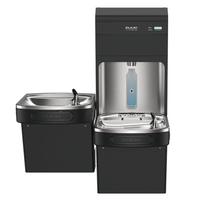 Elkay LZSTL8WSBPRO-UV Pro Filtration™ Bottle Filling Station & Bi-Level ADA Cooler – Refrigerated, Black Stainless, UV Protection - The Fountain Direct