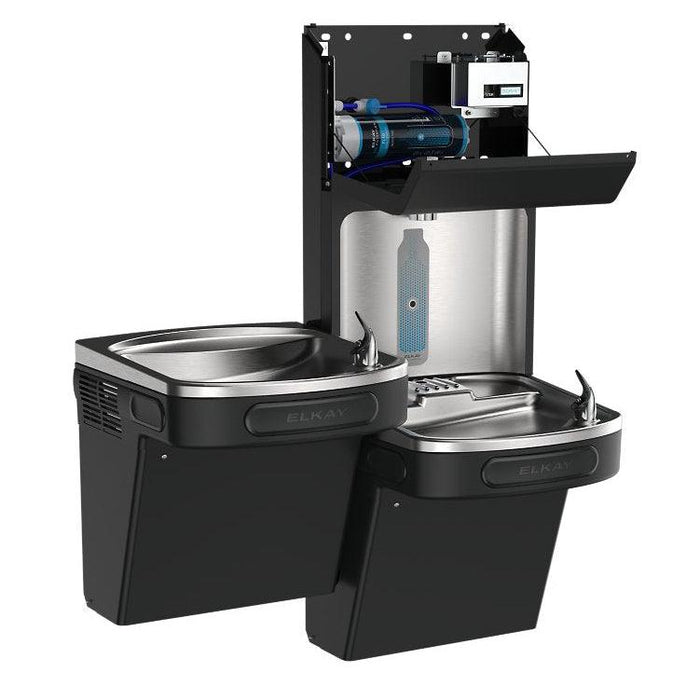 Elkay LZSTL8WSBPRO-UV Pro Filtration™ Bottle Filling Station & Bi-Level ADA Cooler – Refrigerated, Black Stainless, UV Protection - The Fountain Direct