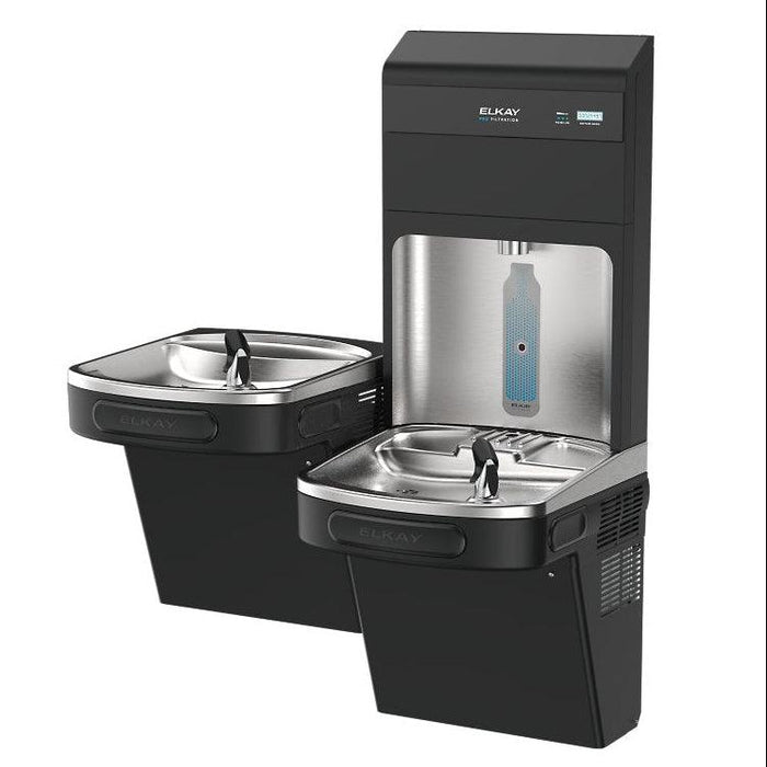 Elkay LZSTL8WSBPRO-UV Pro Filtration™ Bottle Filling Station & Bi-Level ADA Cooler – Refrigerated, Black Stainless, UV Protection - The Fountain Direct