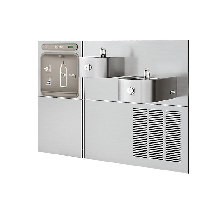 Elkay LZWS-SS28K ezH2O® Recessed Bottle Filling Station with Soft Sides® Bi-Level Fountain – Filtered, Refrigerated, Touchless, Stainless Steel