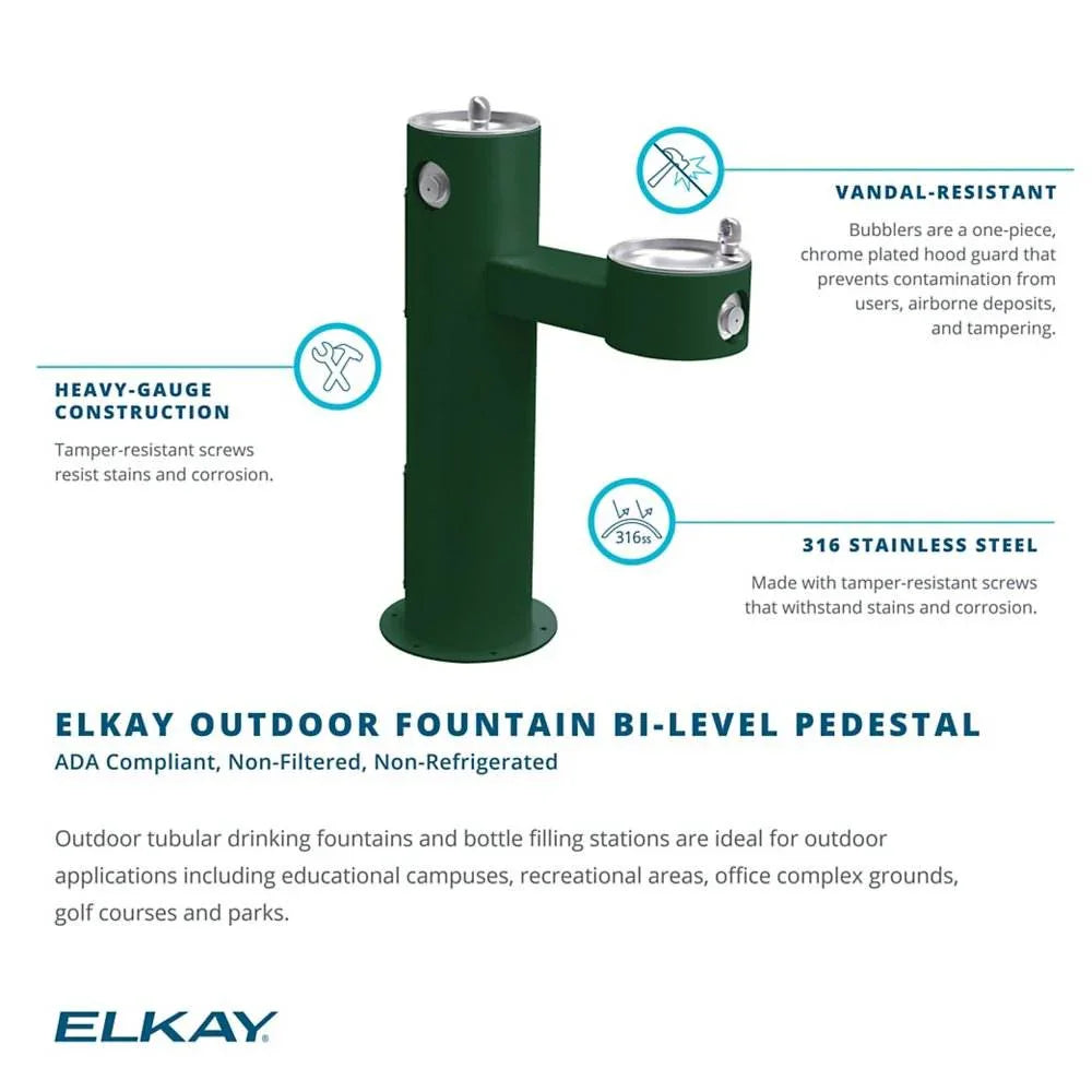 Elkay LK4420EVG Bi-Level Pedestal Drinking Fountain – Non-Filtered, Non-Refrigerated - The Fountain Direct 