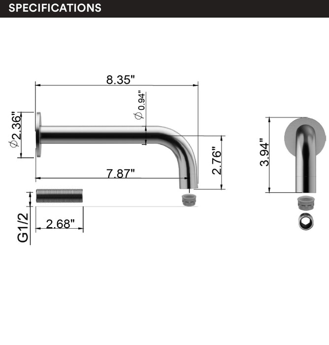 Miami outdoor faucet spout dimensions in inches