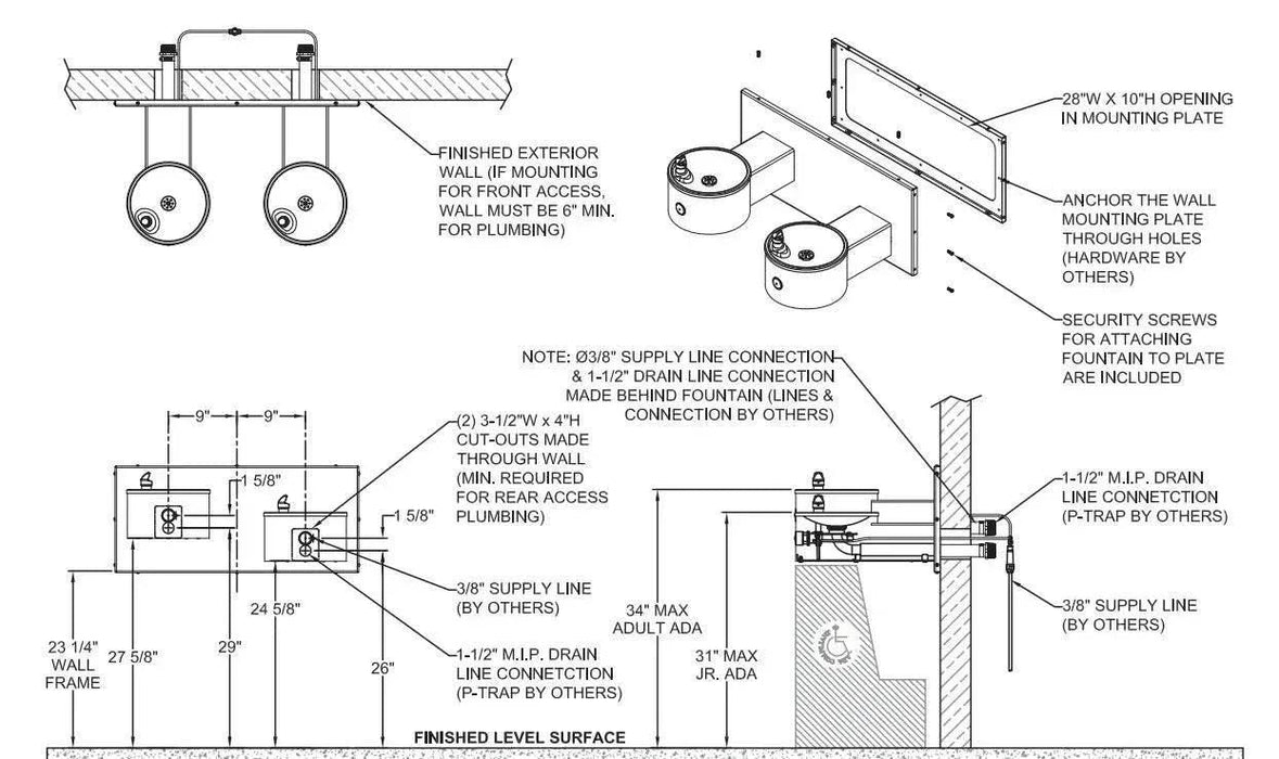 Willoughby WODF-2WM Dual Wall-Mounted Outdoor Water Drinking Fountain - The Fountain Direct