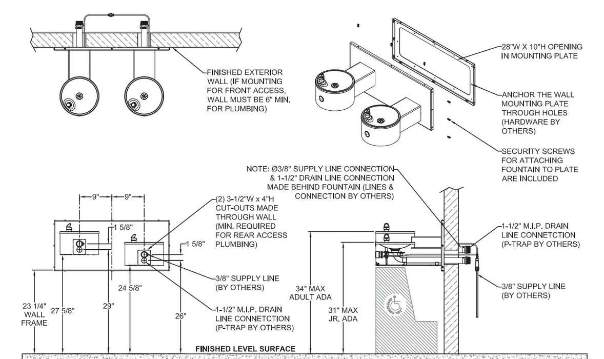 Willoughby WODF-2WM Dual Wall-Mounted Outdoor Water Drinking Fountain - The Fountain Direct 